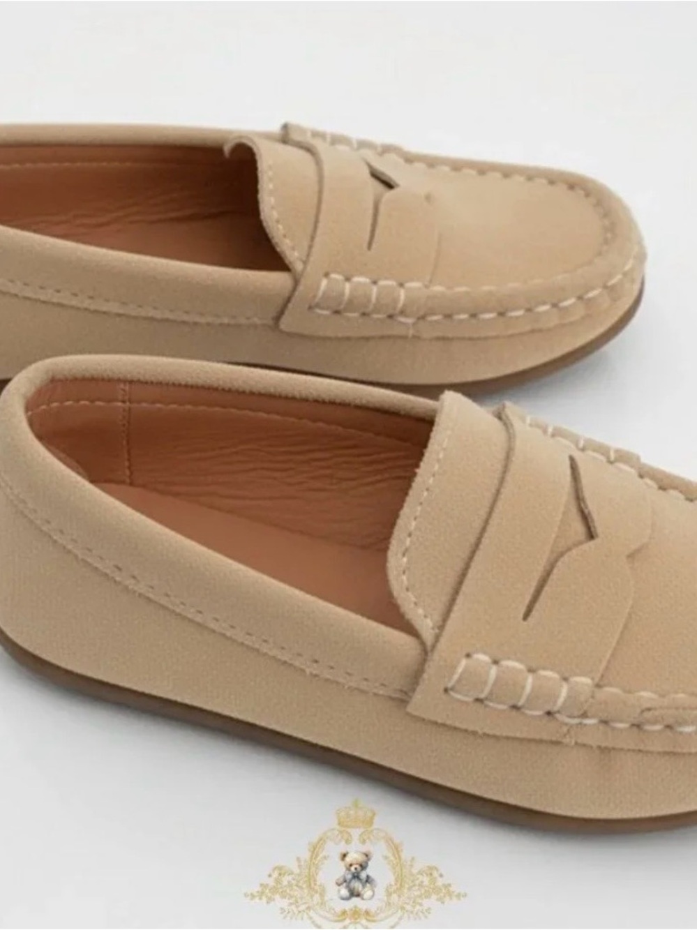Handsome Boys Vintage Style Classic Loafers Cute Children's Shoes Tan 10 - Picture 2 of 3